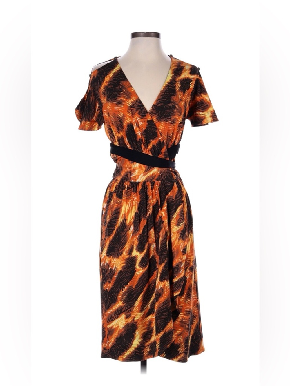Just cavil Print Wrap Dressruffles cold shoulder size 38
